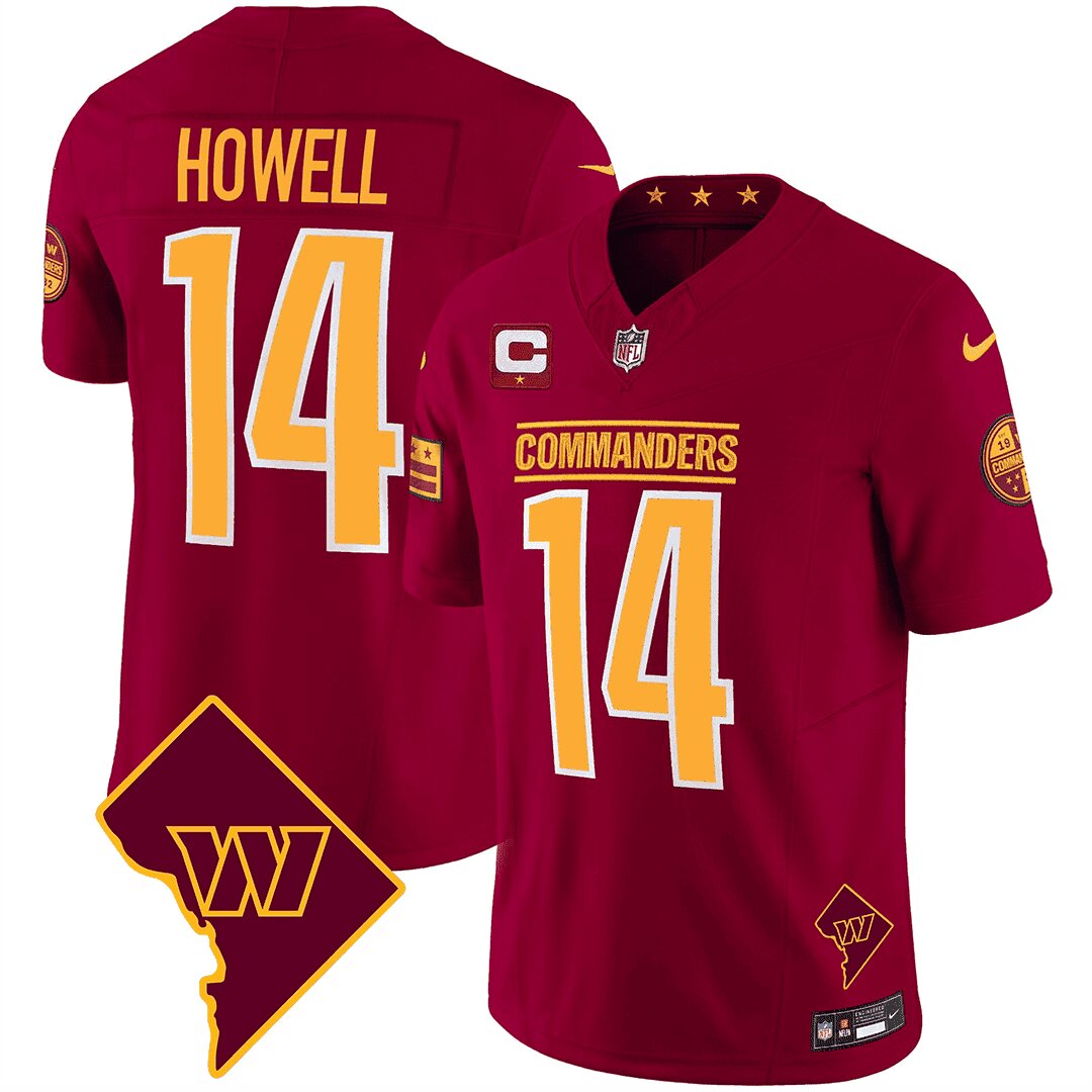 Men Washington Commanders 14 Howell Red DC Map Patch 2024 Nike Vapor Limited NFL Jersey style 1